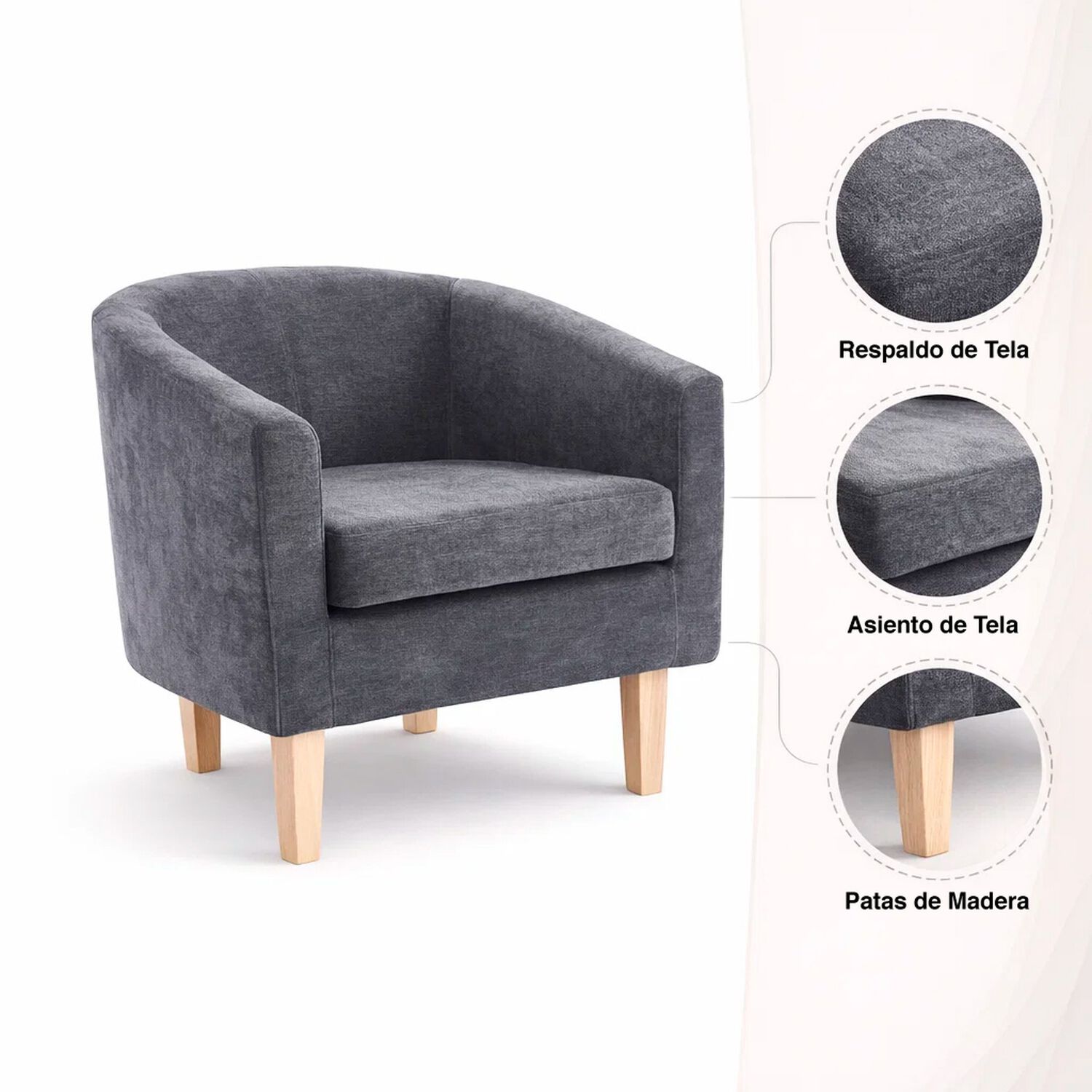 Sill&oacute;n Compacto Woodline - Gris image number 4.0