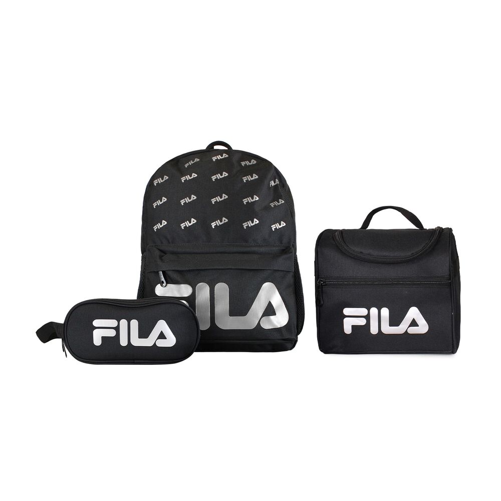 Set Fila Mochila 16lts Urbanix + Lonchera T&eacute;rmica + Estuche Spark Negro-silver image number 0.0