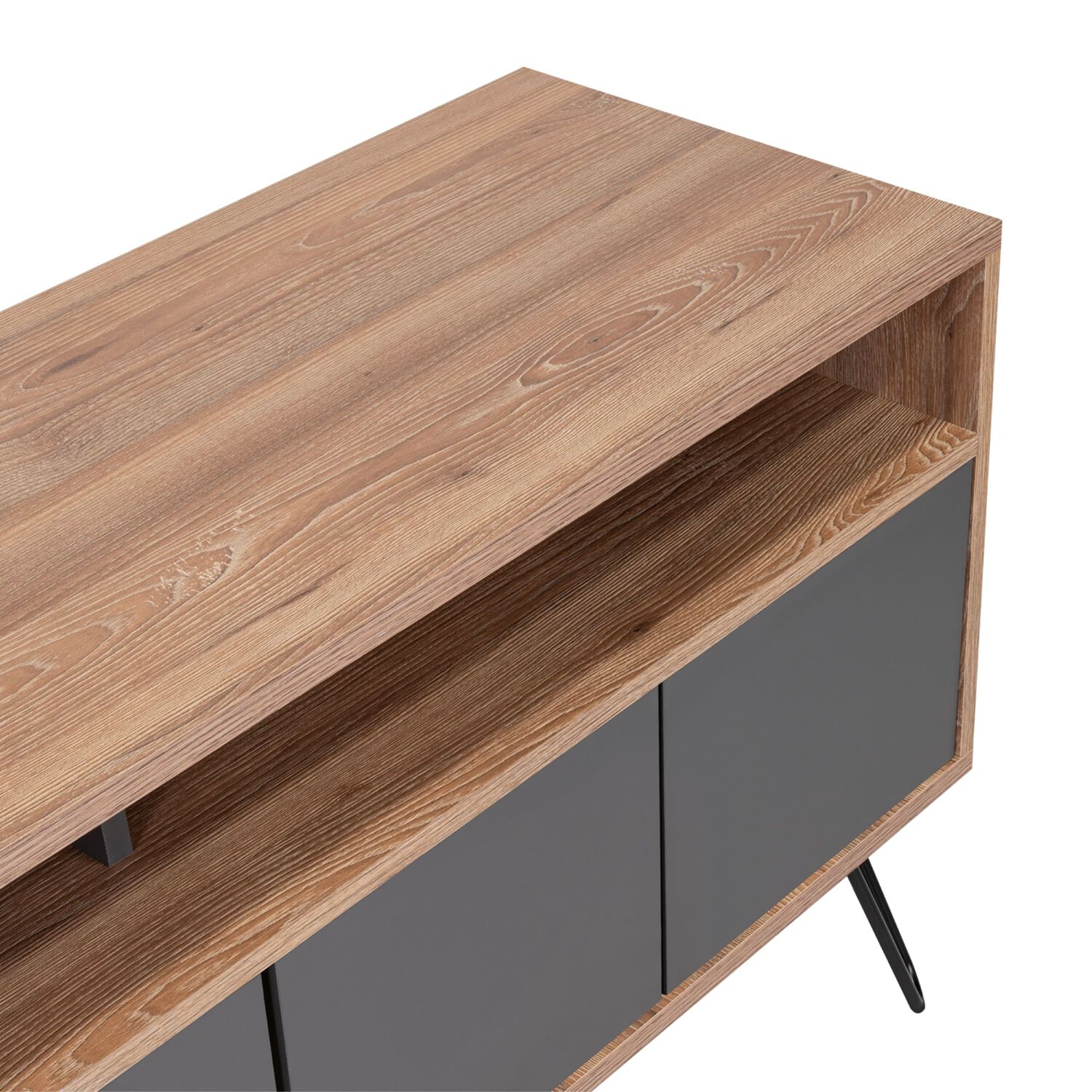 Rack Tv 55" Con 2 Repisas Y 4 Puertas Fm-006c Caf&eacute; Claro Y Plomo image number 4.0