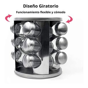 Rack Condimentero Giratorio Plateado 12 Piezas Especiero