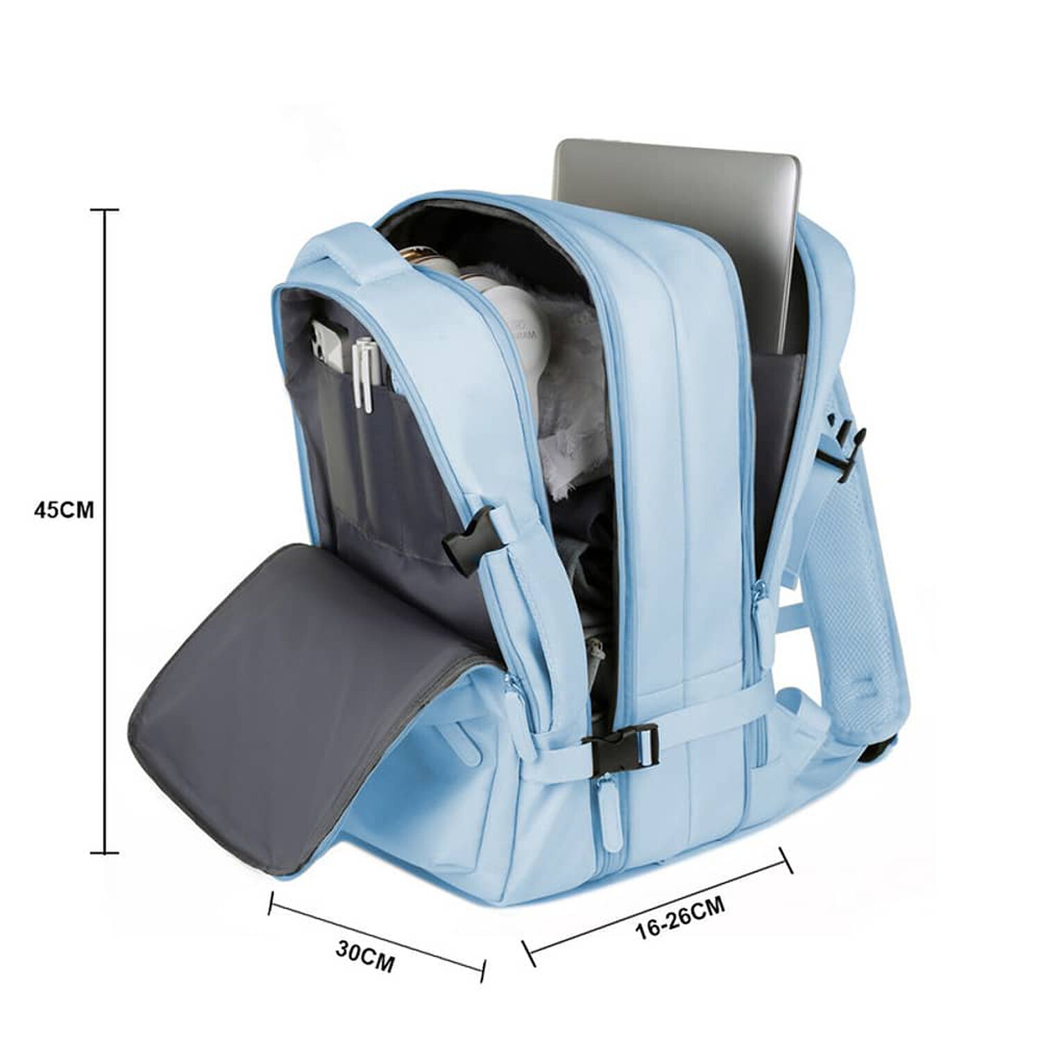Mochila De Viaje Expandible 39 L Celeste Titanfit image number 2.0