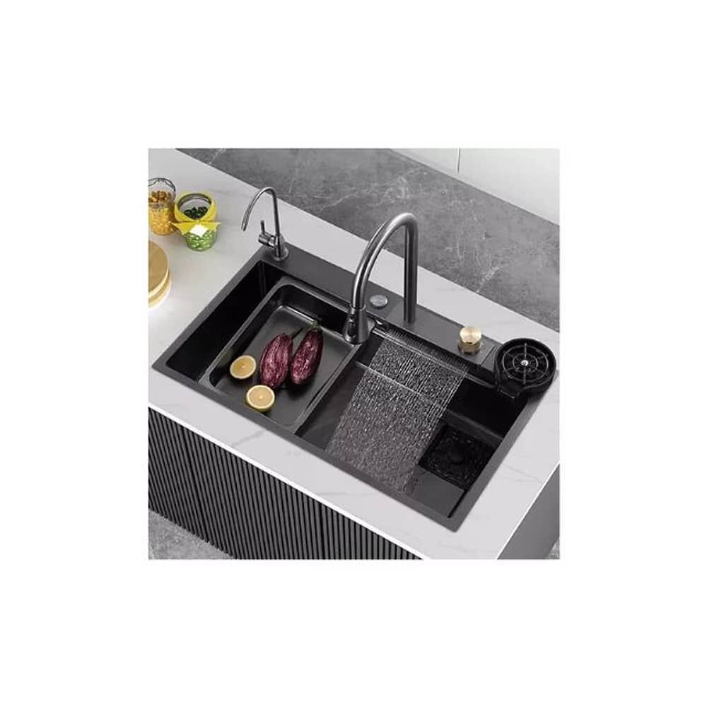 Lavaplatos Empotrado 8045 Acero Inoxidable Negro Con Llave De Cascada Extra&iacute;ble + Accesorios Kit Completo Lavavajillas De Cocina Moderno Lava Platos  image number 4.0