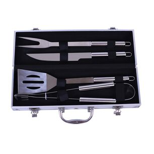 Set 4 Accesorios Parrilleros De Acero Y Maletin De Metal