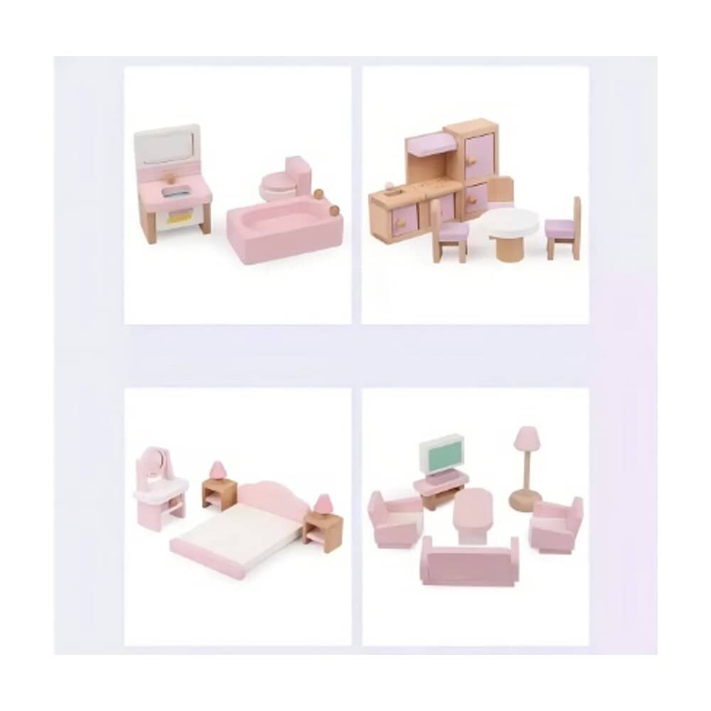 Set De Muebles De Madera Para Casa Mu&ntilde;ecas 22 Piezas Juego Color Rosa image number 2.0