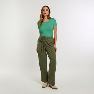 Polera Rib Básica Manga Corta Cuello Redondo Mujer Kimera