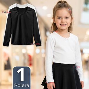 Camiseta Polera Algod&oacute;n Cuello Redondo Primera Capa Manga Larga Colores Surtidos Ni&ntilde;a