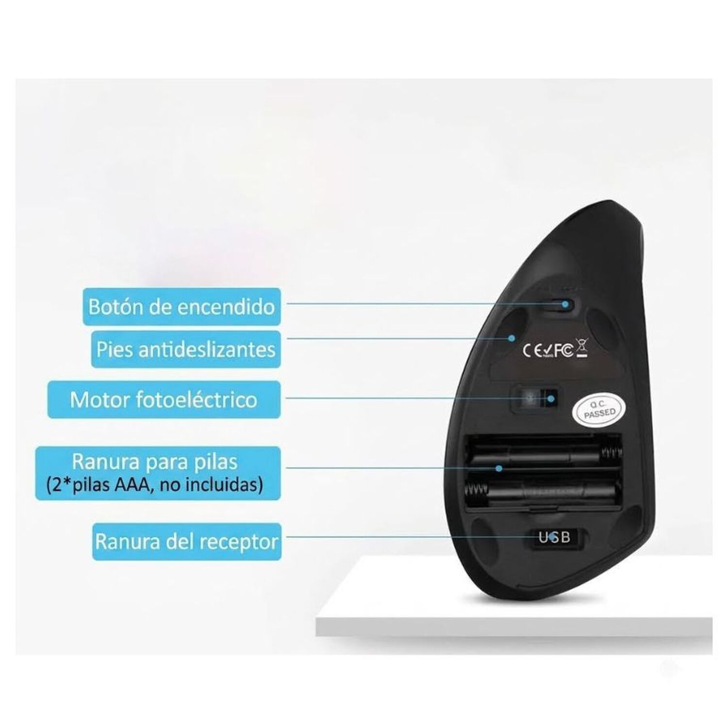 Mouse Vertical Ergon&oacute;mico Inal&aacute;mbrico image number 5.0