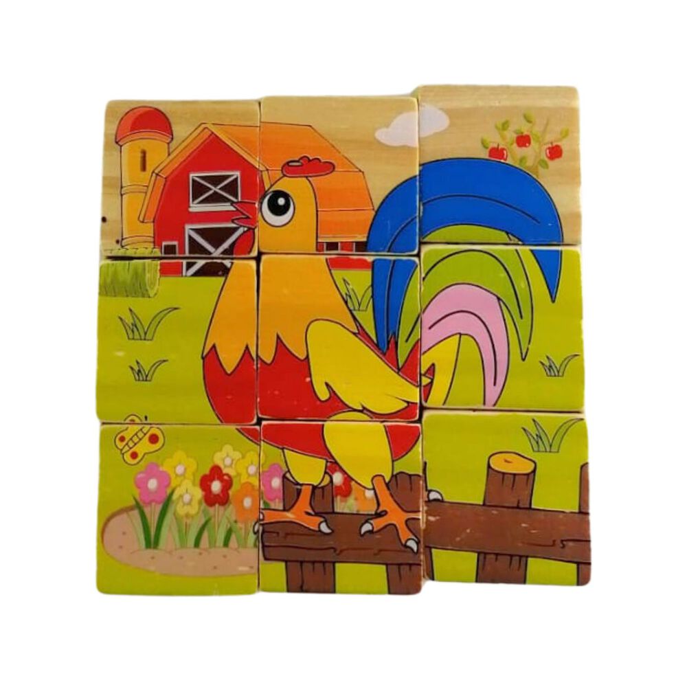 Juego Did&aacute;ctico De Puzzle De Cubo De Madera De 9 Bloques image number 1.0