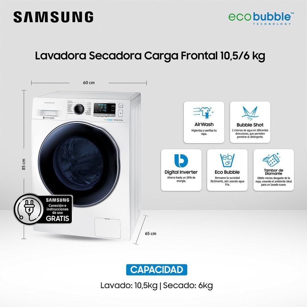 Lavadora-Secadora Samsung / WD10J6410AW / 10.5 Kg / 6 Kg image number 8.0