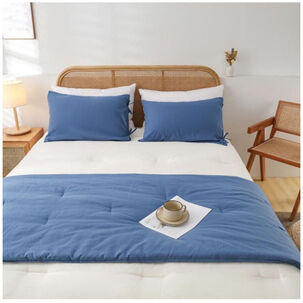 Set Piecera De Lino Azul 80 X 210 +2 Fundas