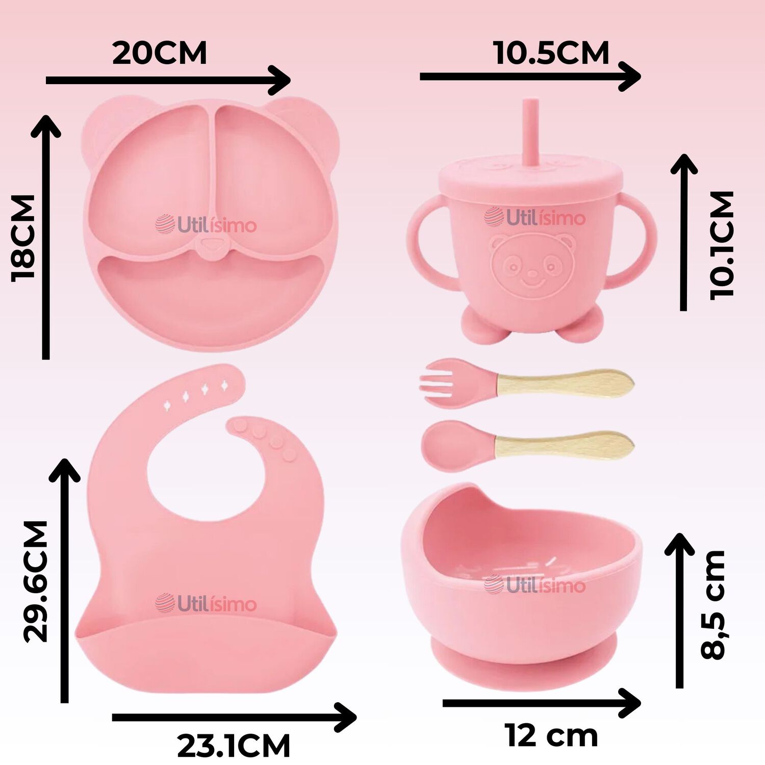 Set De Alimentaci&oacute;n Beb&eacute; Silicona De Oso 6 Piezas Libre Bpa Color Rosa Claro image number 1.0