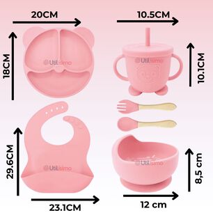 Set De Alimentaci&oacute;n Beb&eacute; Silicona De Oso 6 Piezas Libre Bpa Color Rosa Claro