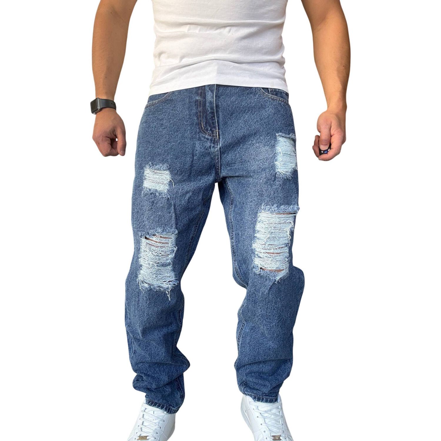 Jeans Tela R&iacute;gida Corte Mom Rasgado image number 8.0