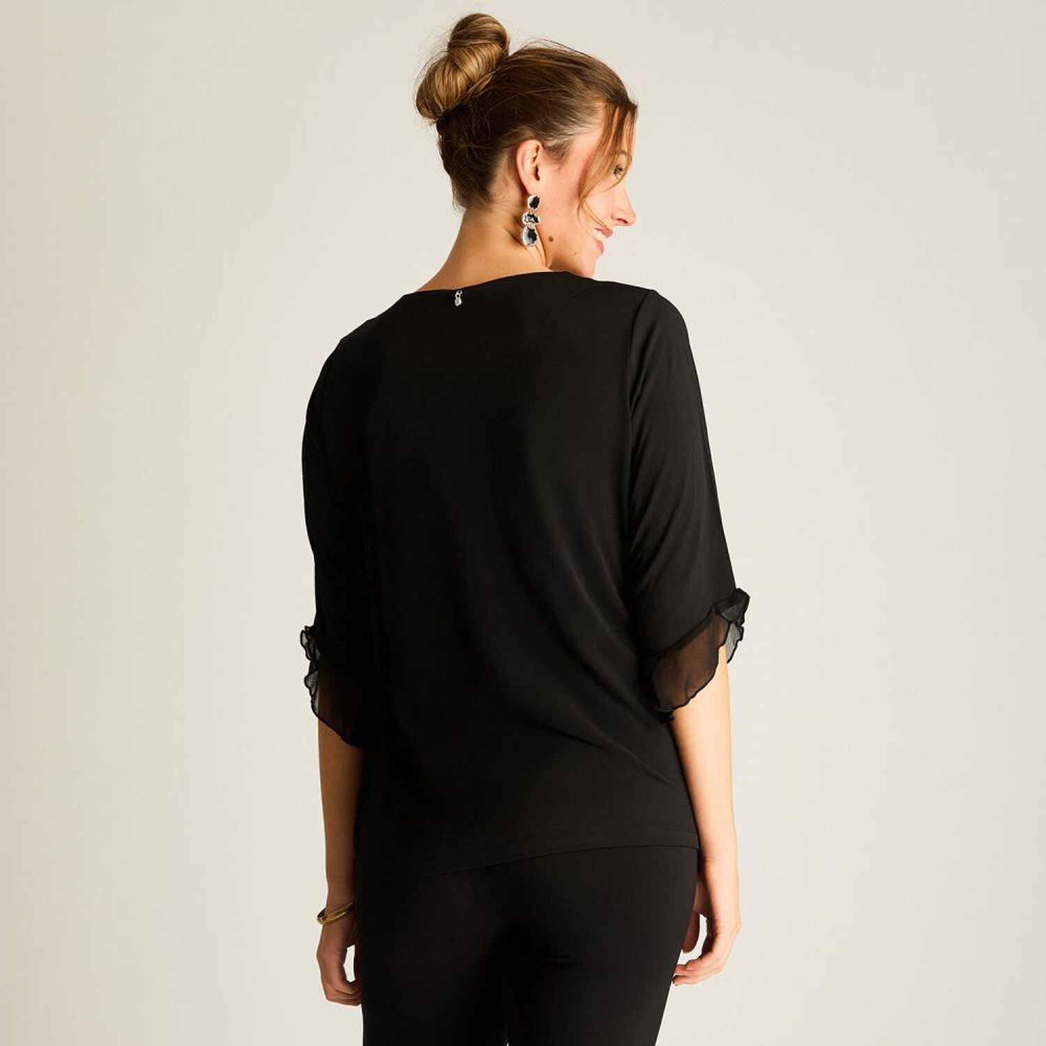 Polera Strass Aplicaci&oacute;n Gasa Manga 3/4 Cuello Redondo Mujer Lorenzo Di Pontti image number 2.0