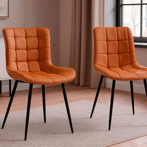 Pack 2 Sillas De Comedor Pu Camel Patas Met&aacute;licas