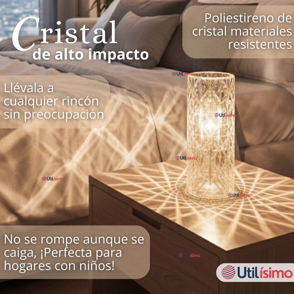 L&aacute;mpara Cristal T&aacute;ctil Usb Transparente Para Mesa image number 9.0