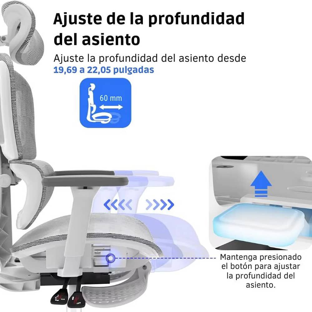 Silla Oficina &Eacute;lite Ergon&oacute;mica Soporte Lumbar Cervical Ajustable image number 7.0