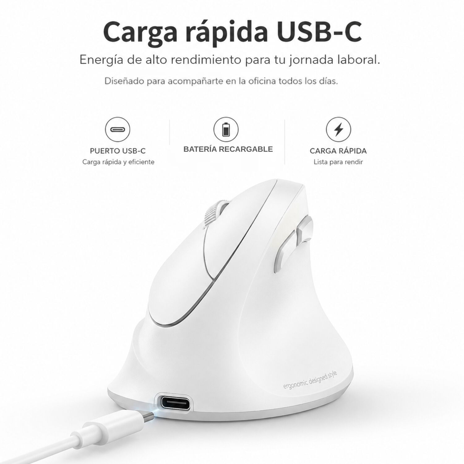 Mouse Vertical Ergon&oacute;mico Dual Wireless Recargable Blanco image number 6.0