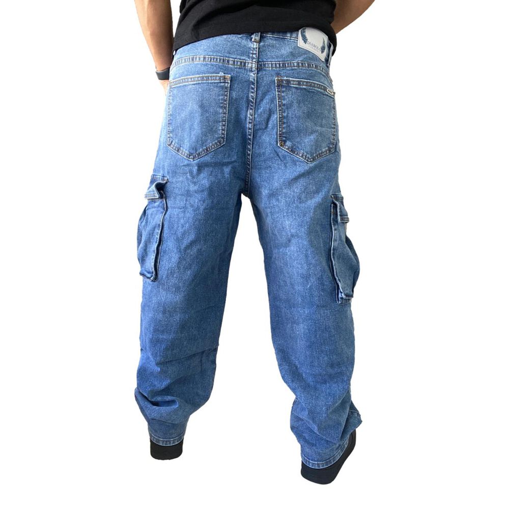 Jeans Diábolo Cargo Relaxed Fit Azul Hombre image number 2.0