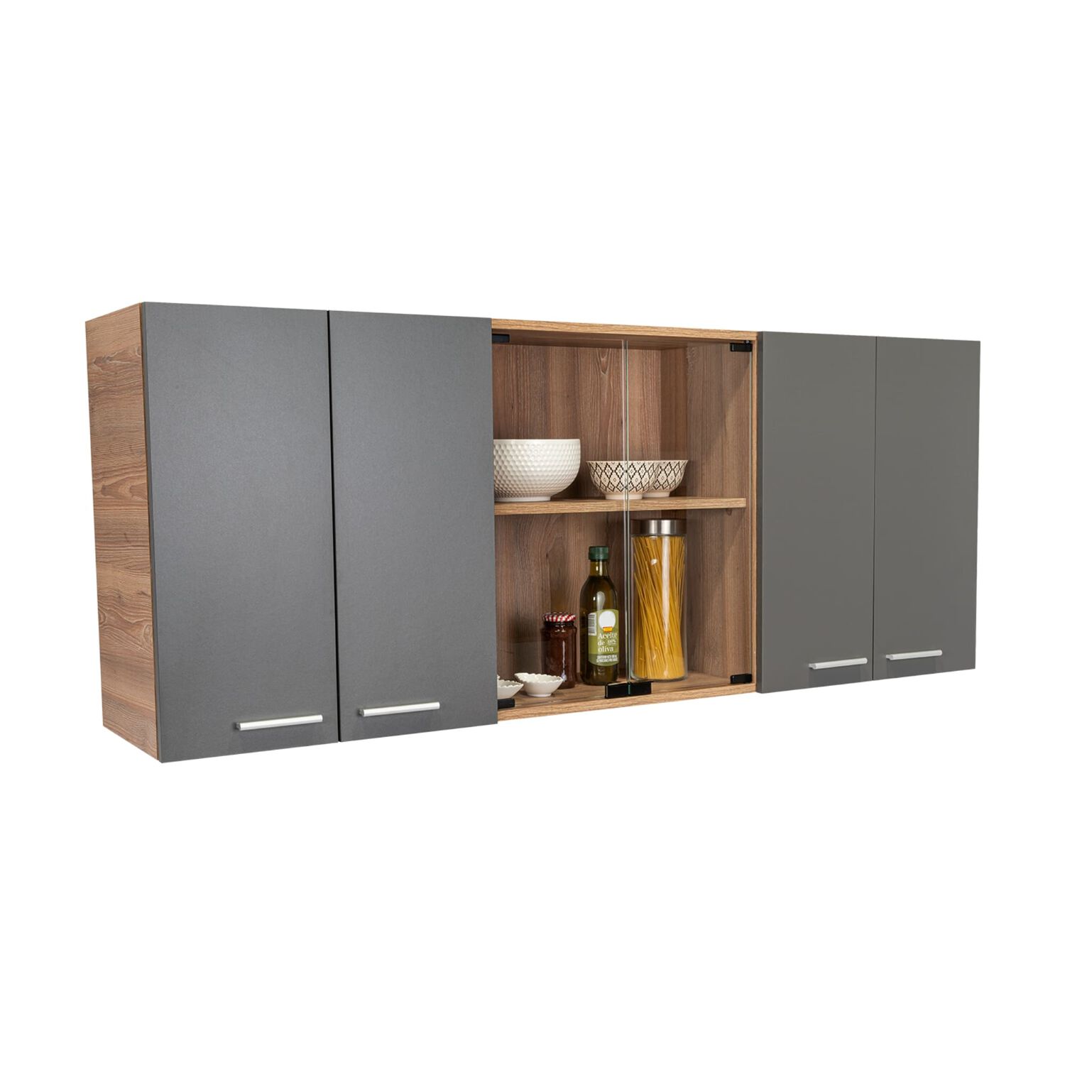 Mueble Superior De Cocina 6 Puertas 150x60x31,5 Cm Caf&eacute; Y Gris image number 4.0
