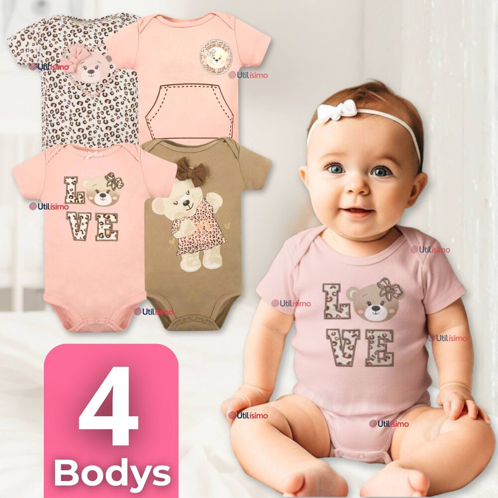 Pack 4 Bodys Niña Manga Corta Tedmimak 100% Algodón Baby Bear image number 0.0