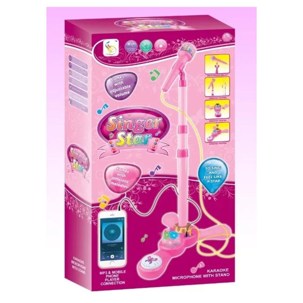 Juguete Microfono Karaoke Pedestal Luces Mp3 Rosado Infantil image number 2.0