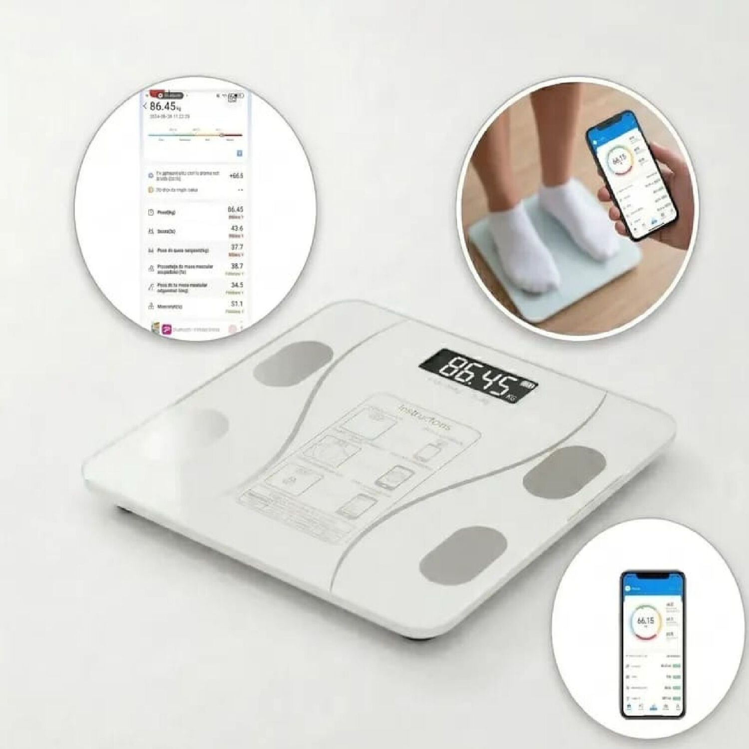 Balanza Pesa Digital De Ba&ntilde;o Inteligente Bluetooth Con App 180 Kg Color Blanco. image number 1.0