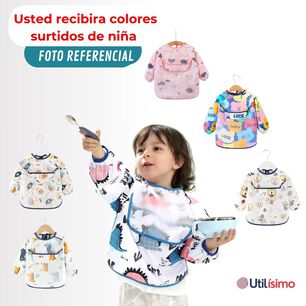 Babero Delantal Impermeable Manga Larga Bebe Y Ni&ntilde;a