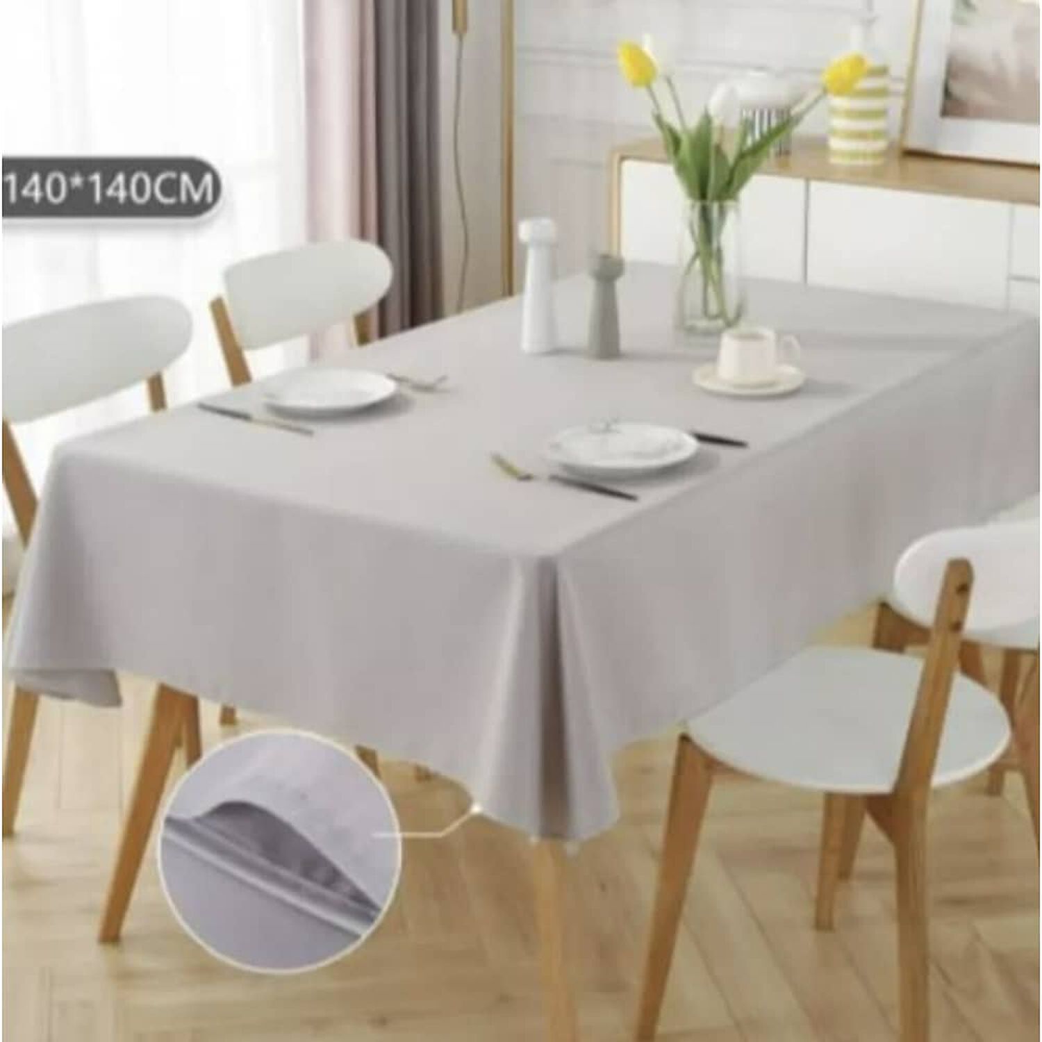 Mantel De Mesa Impermeable Liso Un&iacute; Color 140x140cm Gris image number 0.0
