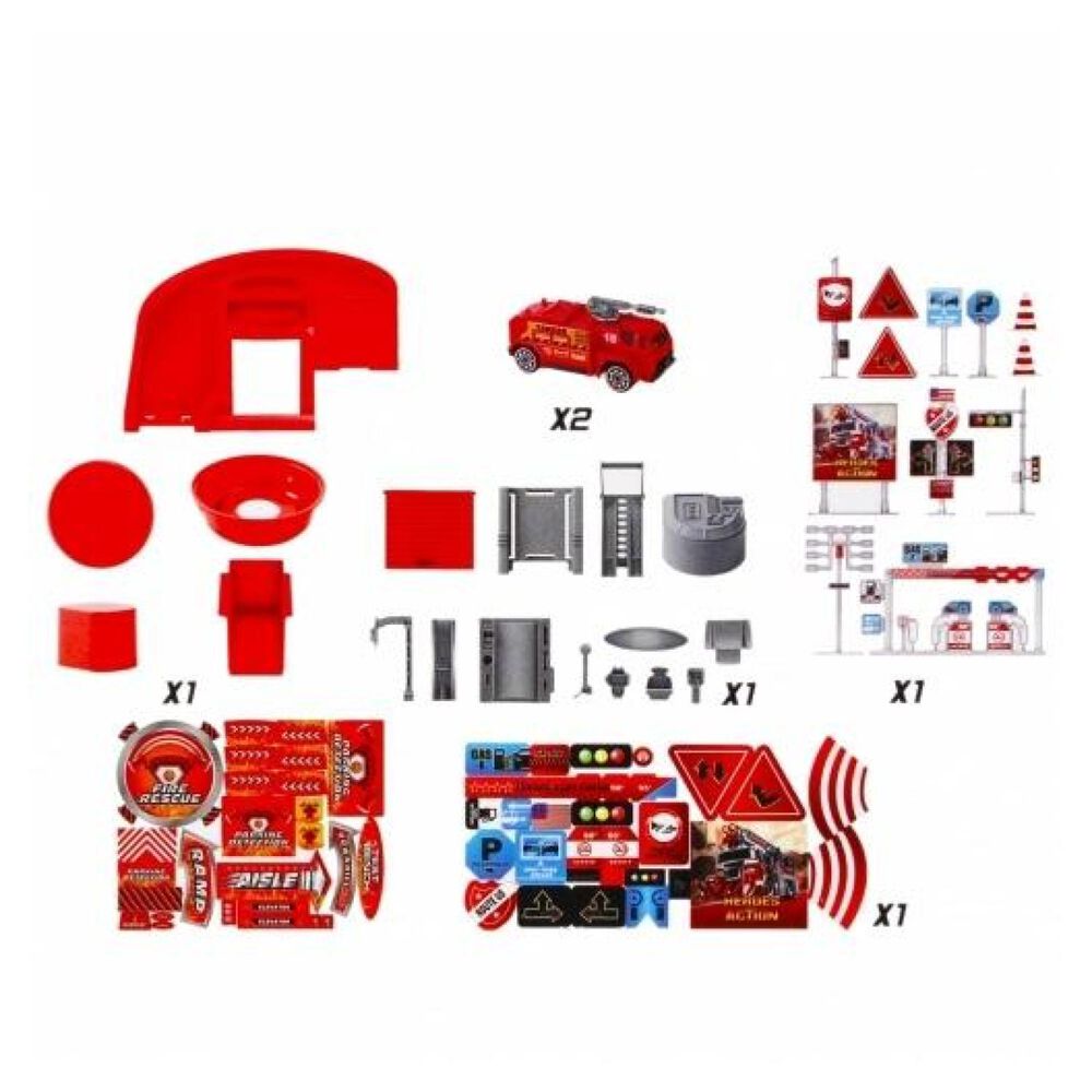 Juguete Pista Estacionamiento De Bomberos 2 Autos Infantil image number 2.0
