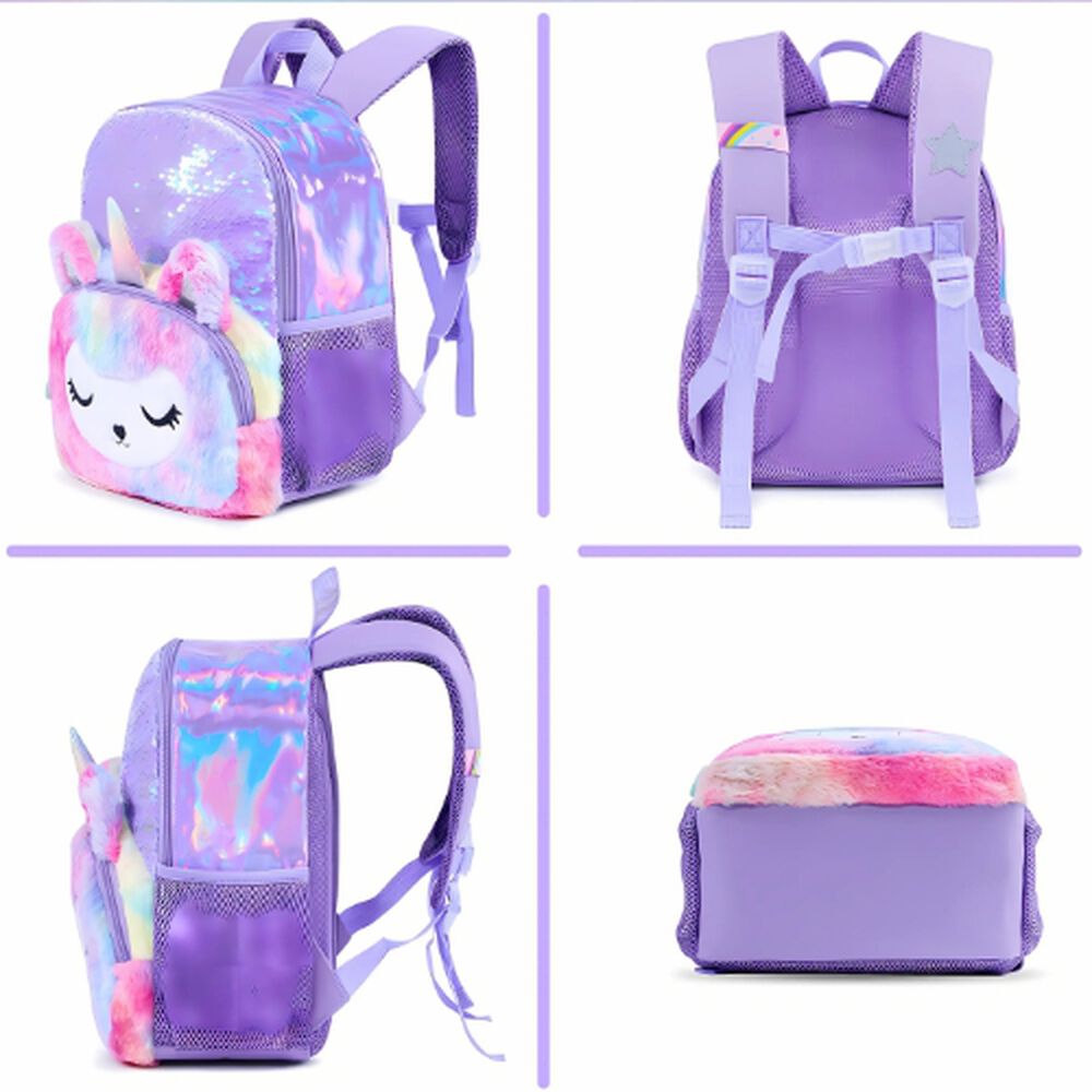 Mochila Escolar Unicornio Felpa Brillos Lentejuelas image number 3.0