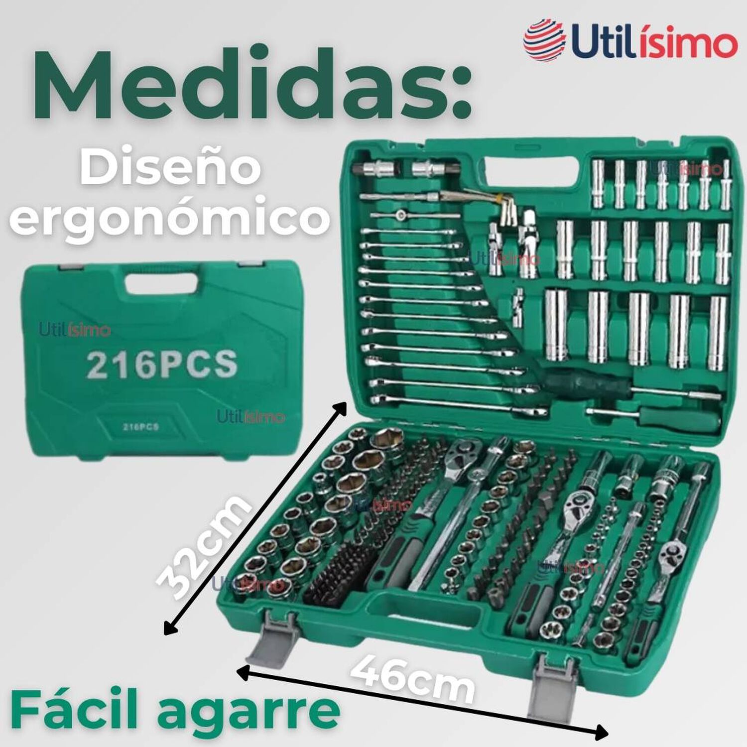 Set Caja De Herramientas 216 Piezas Dados Y Llaves Acero Cromo image number 2.0