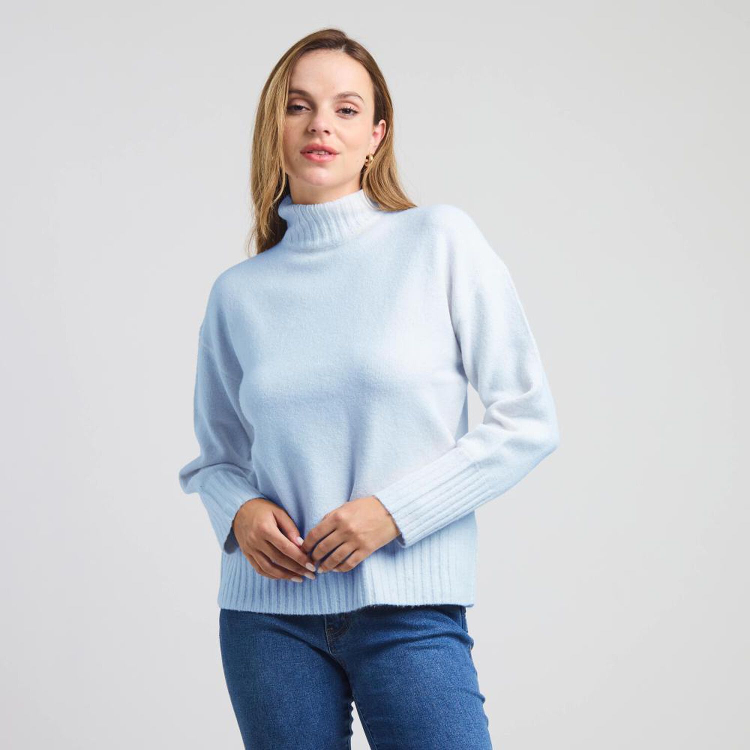 Sweater Regular Manga Larga Cuello Alto Mujer Kimera image number 0.0