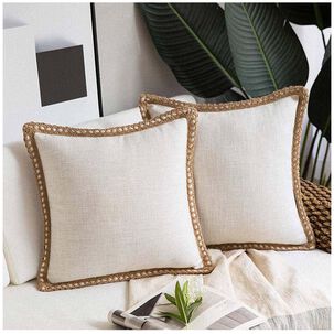Pack De 02 Fundas De Cojin Con Detalles En Yute 45x45 Cm M01