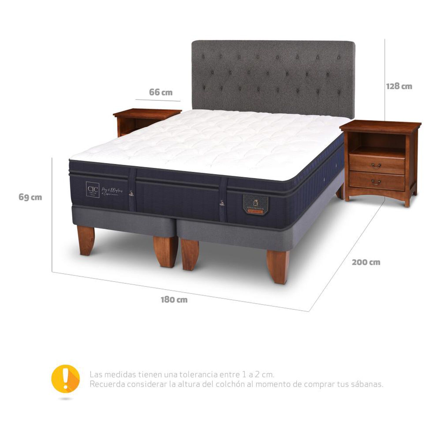 Cama Europea Cic Super Premium / King / Base Dividida + Set De Maderas image number 4.0