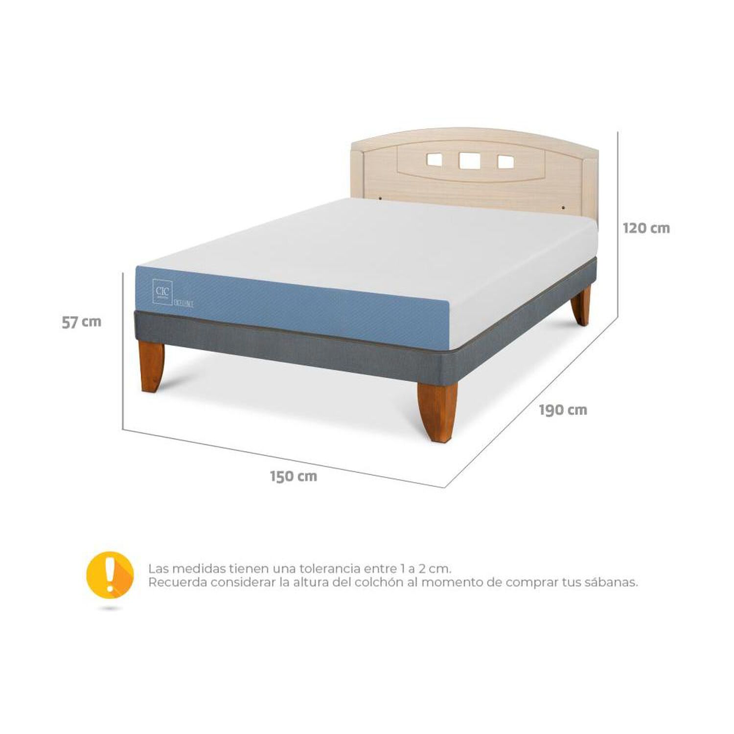 Cama Europea Cic Excellence / 2 Plazas / Base Normal + Respaldo image number 3.0