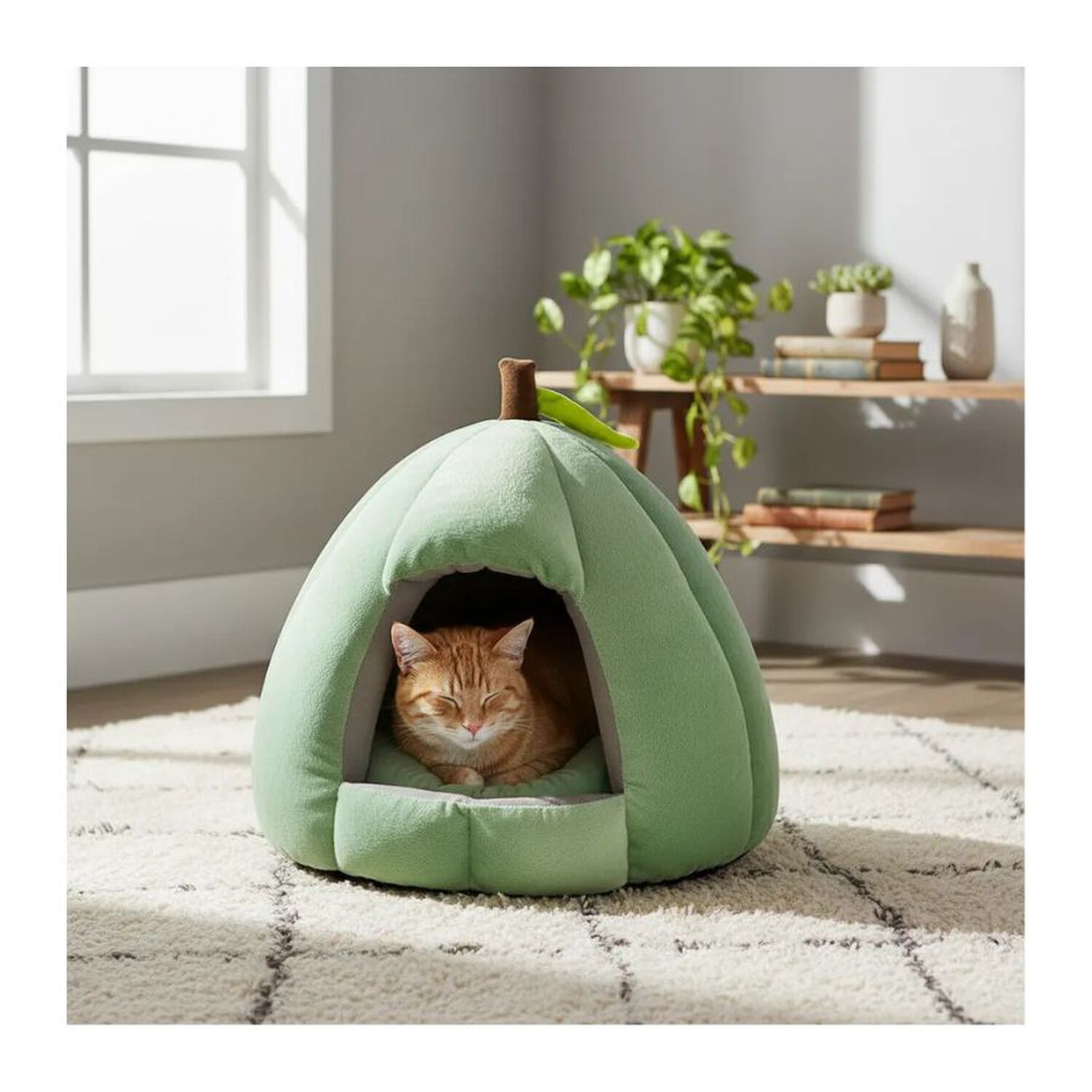 Cama Cueva Para Gatos Y Perros Dise&ntilde;o Calabaza Felpa Suave Talla M image number 3.0