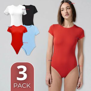 Pack 3 Bodys Ajustables Moldeador 100% Bamb&uacute; Cuello Redondo Manga Corta Mujer Colores Surtidos