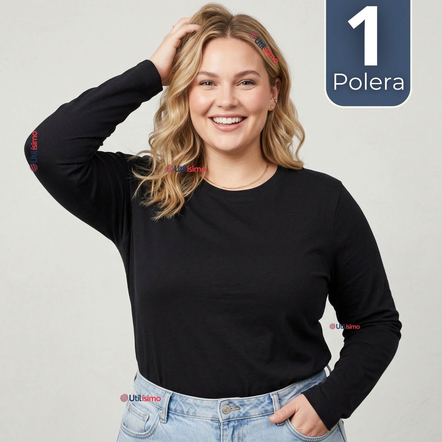 Camiseta Polera Polar Primera Capa Negro Manga Larga Mujer image number 0.0