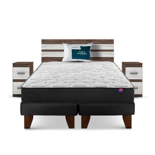 Cama Europea Flex Therapedic Plus / 2 Plazas / Base Dividida + Set De Maderas Madrid + Pack de Almohadas Casaideal 50x70 Cm