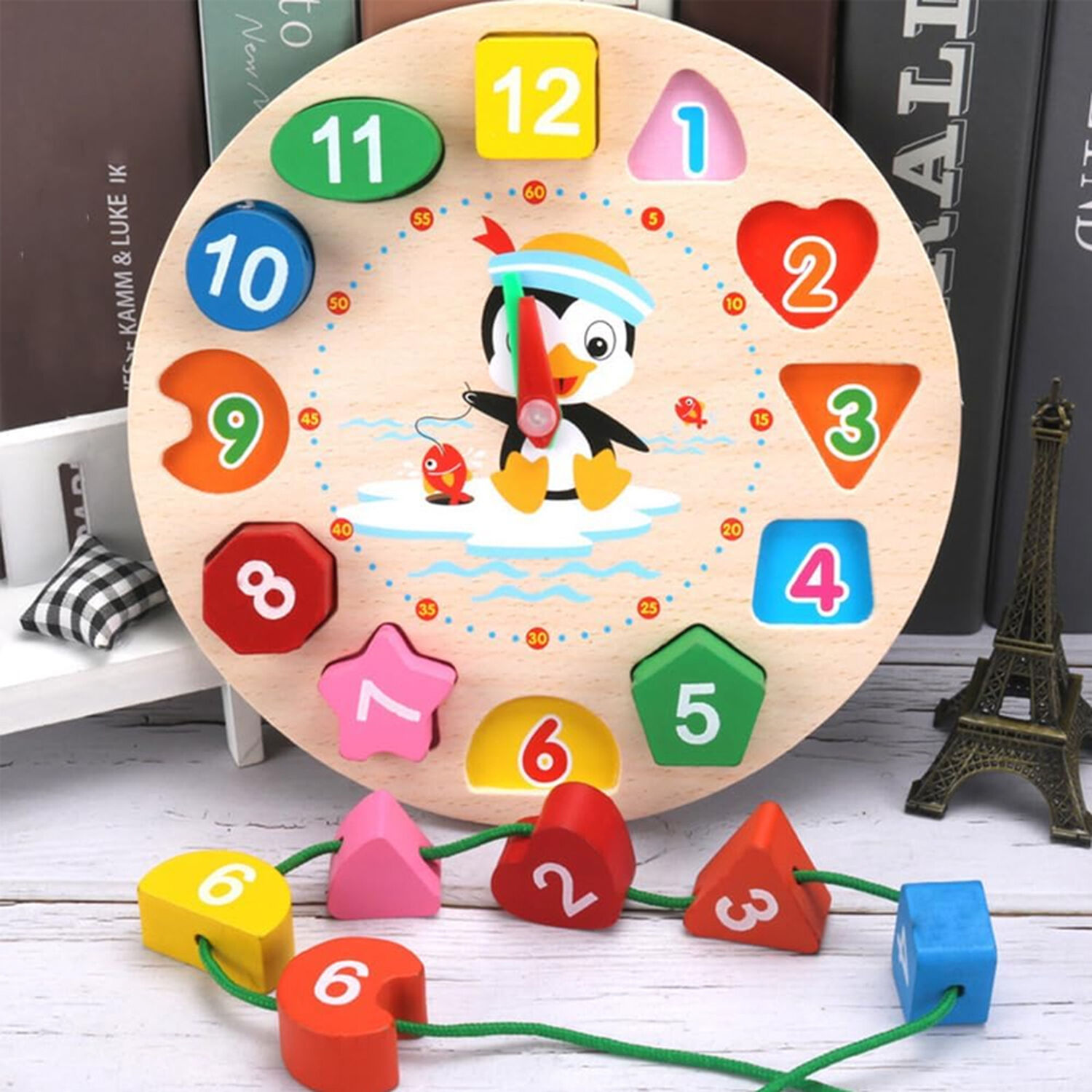 Reloj Didactico Juego Puzzle Encaje De Madera Formas Colores image number 3.0