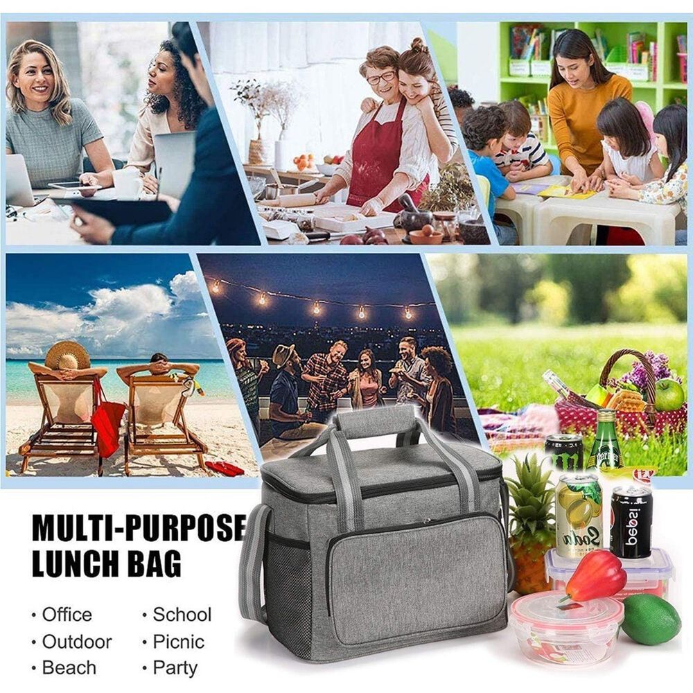 Lonchera Térmica Portátil Aislada Gran Capacidad Gris image number 3.0