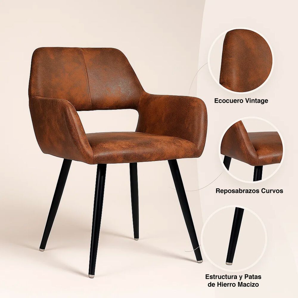 Pack De 2 Butacas Burgos Ecocuero Vintage Café Oscuro image number 4.0