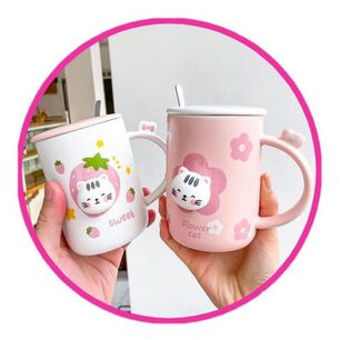 Taz&oacute;n Gatito 3d Kawaii Con Tapa Y Cuchara