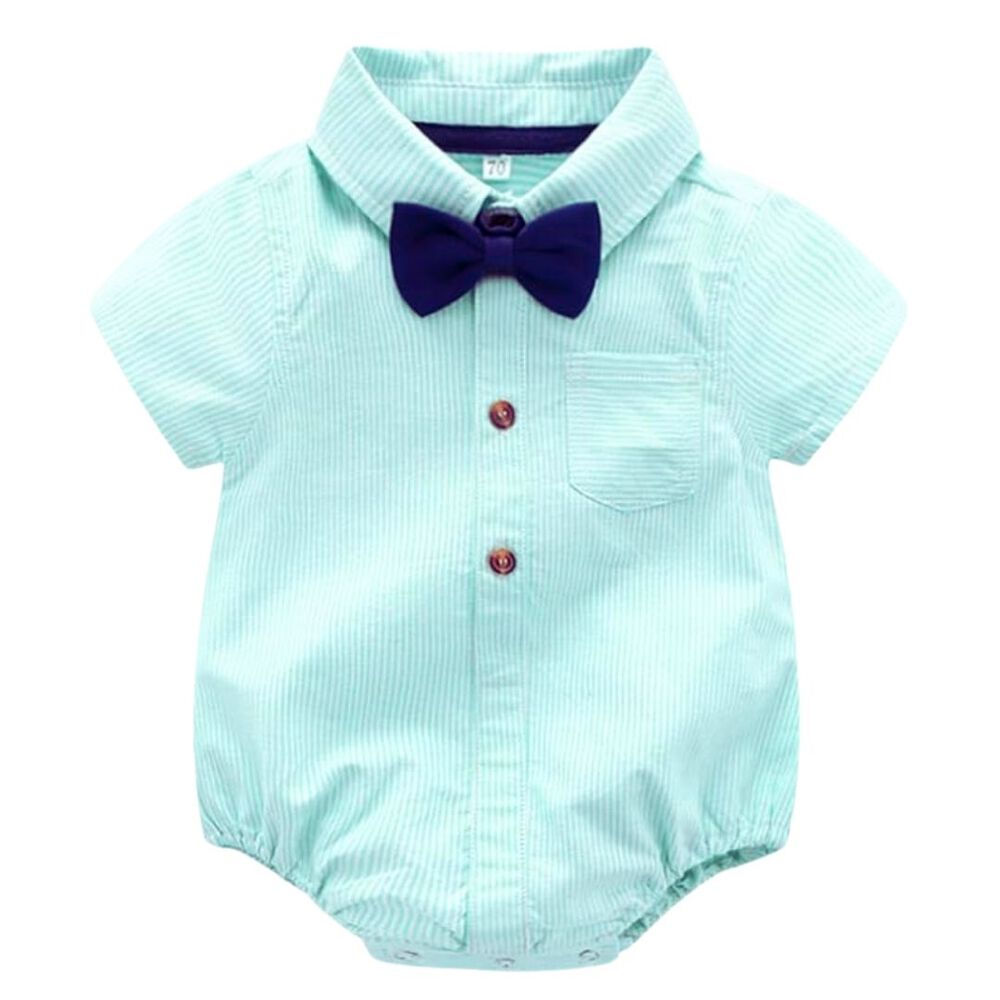 Conjunto De Vestir Ni&ntilde;o Body Estilo Camisa Y Pantal&oacute;n Corto 6 A 24 Meses Rayas Verdes image number 3.0