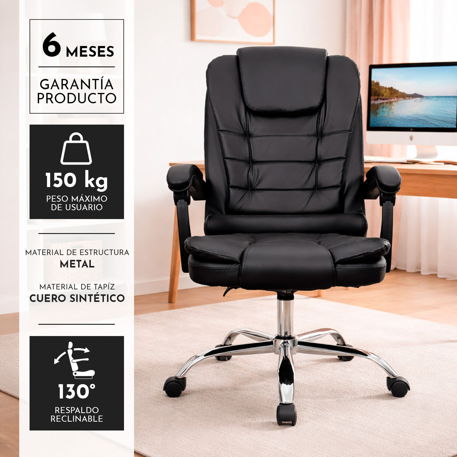 Silla Escritorio Gerencial Praga Ergon&oacute;mica Negra image number 2.0