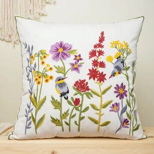 Funda Cojin Bordada 45x45 Cm Pajaritos Y Jardin