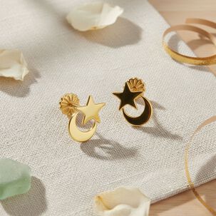 Aros Estrella Y Luna Oro 18k Nacional 1 Gr.