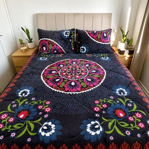 Cubrecama 2 Plazas Polar Con Chiporro M&aacute;ndala Floral Nocturno - 230x250 Cm