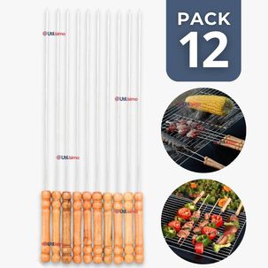 Pack 12 Pinchos De 30cm Para Anticuchos Brochetas Asados Mango De Madera